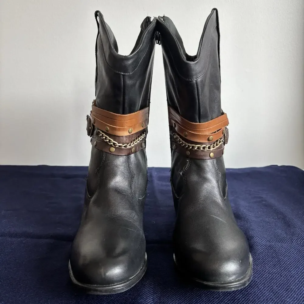 Sandro Moscoloni Robin Boots Womens 8 Black Western Cowgirl Boho Cottagecore New